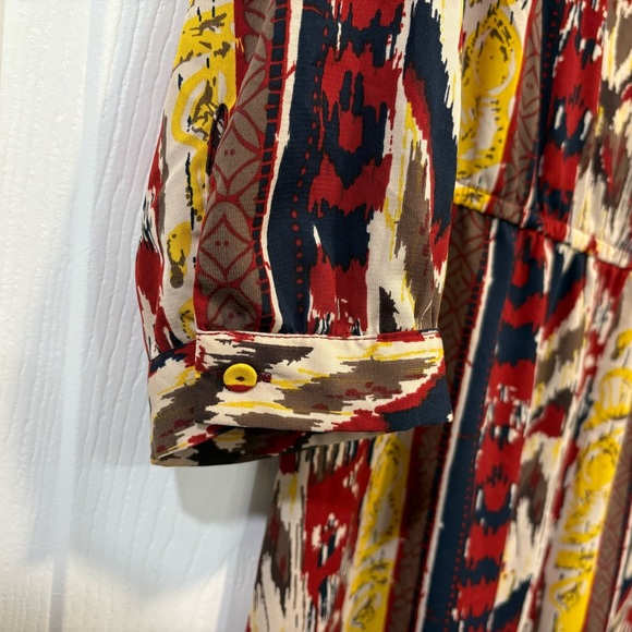 Forever 21 Red and Yellow Patterned Long Sleeve Dress - Picture 3 of 4
